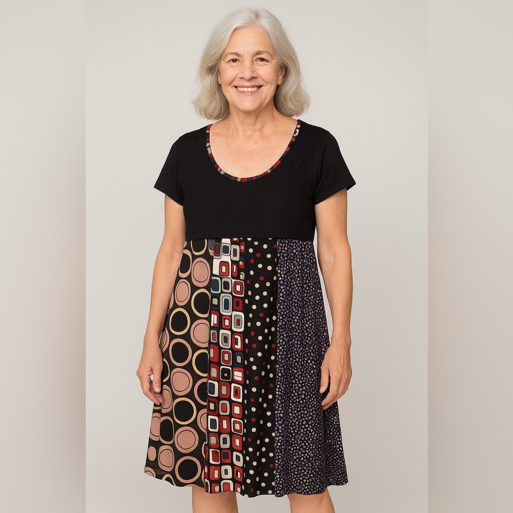 Hand Jive Handmade Patchwork Multi Print Art to wear Mini Swing Dress Size L